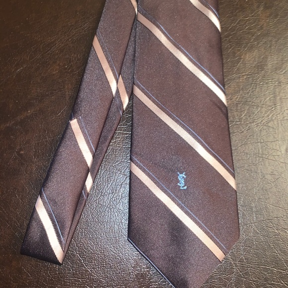 YSL brown and tan stripe tie - Picture 1 of 2